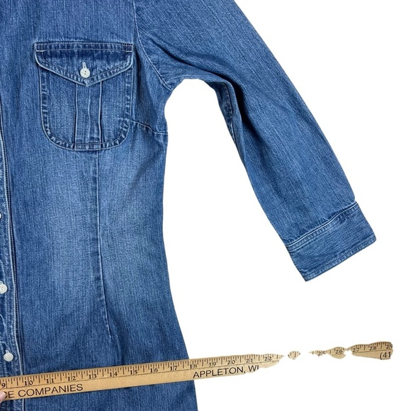 Vintage Polo Ralph Lauren 100% Cotton Blue Denim Shirt Long-Sleeved Jean Dress 4 - Picture 6 of 8